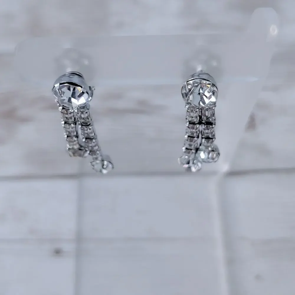 Vintage Clip On Earrings Clear Gem Dangle 1.5
